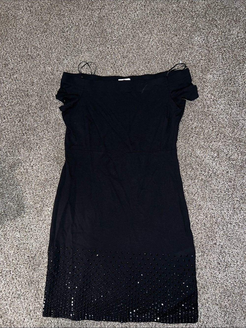 Halston Heritage Black One-Shoulder Studded Knit Dress